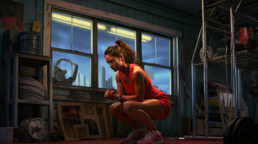 Female athlete squats with dumbbells Female athlete squats with dumbbells