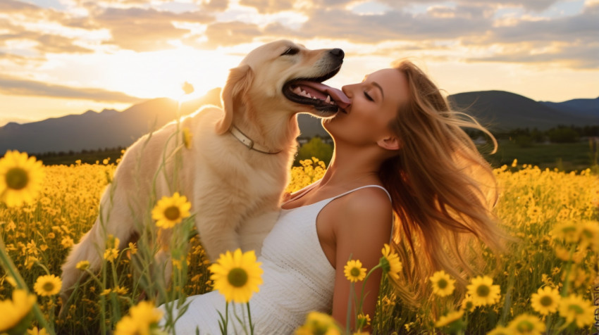 Young girl and golden retriever Young girl and golden retriever