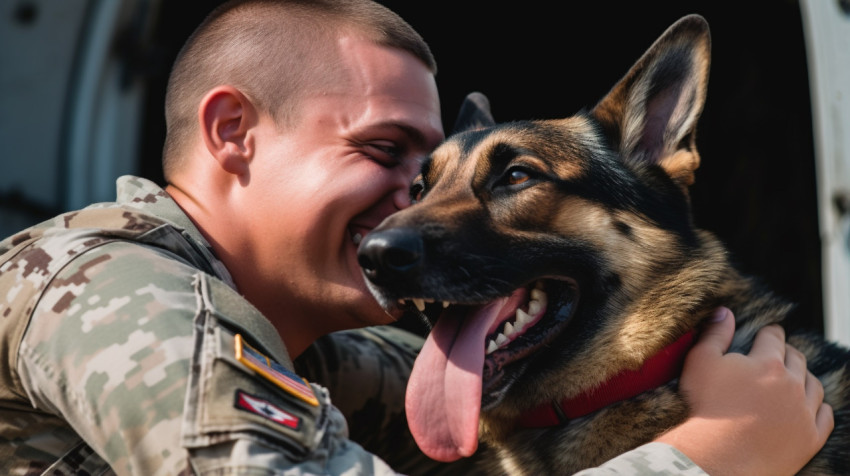 Soldier and dog share emotional hug after deployment Soldier and dog share emotional hug after deployment