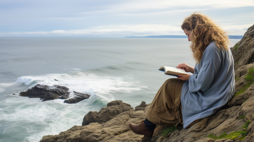 Womans thoughts take flight over the ocean Womans thoughts take flight over the ocean