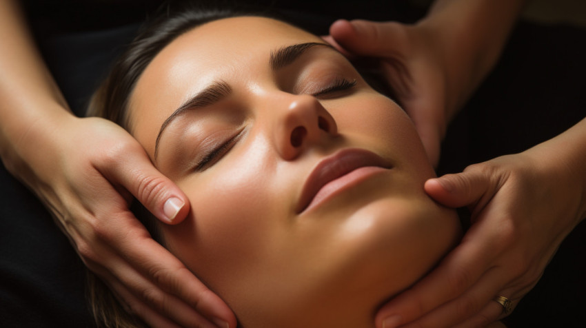 Womans Face Relaxed During Massage Womans Face Relaxed During Massage