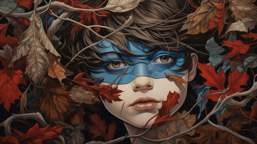 Girl with leaves on her face Girl with leaves on her face