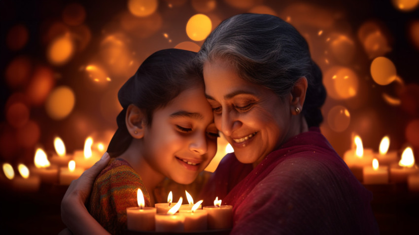 A mom and her daughter are hugging each other very closely A mom and her daughter are hugging each other very closely