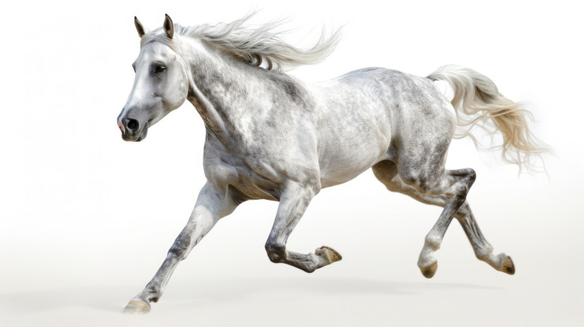 A powerful gray stallion in full gallo A powerful gray stallion in full gallo
