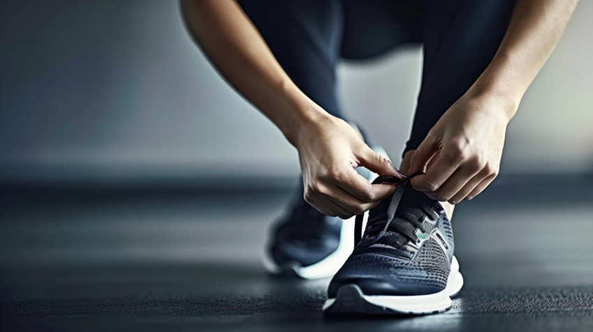 A close up of a woman hands tying the laces on her running shoes A close up of a woman hands tying the laces on her running shoes