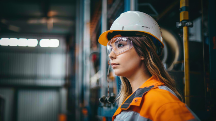A female engineer wearing safety glasses and a helmet works in a Get unlimited access to a library of free ai prompts and ai images to help you generate creative ideas.