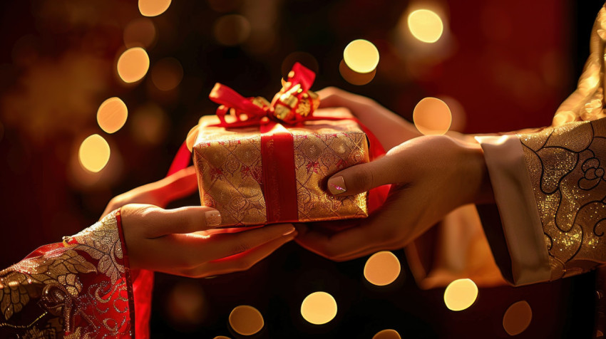 A couple exchanging gifts creates romantic scenes in the evening raksha bandhan concept A couple exchanging gifts creates romantic scenes in the evening raksha bandhan concept