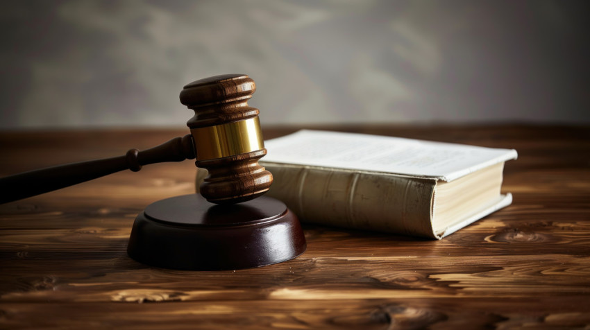 Gavel and legal books placed on a wooden table Gavel and legal books placed on a wooden table