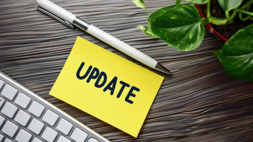 Yellow sticky note with Update text