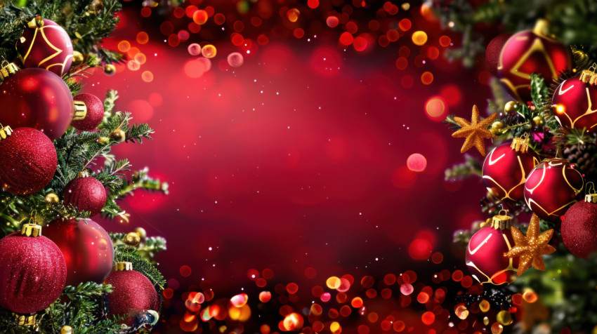 Red christmas ornaments and decorations on a background with blank space festive holiday Red christmas ornaments and decorations on a background with blank space festive holiday