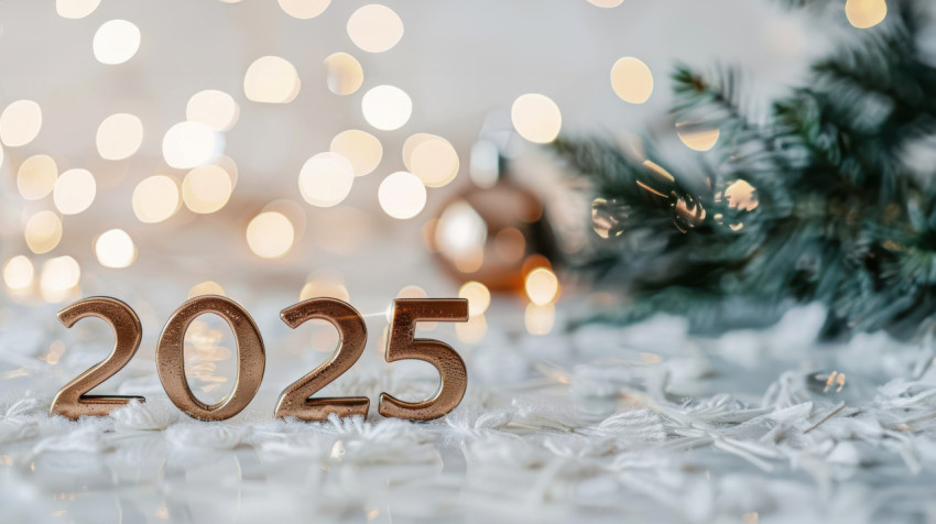 Bronze 2025 text on a white background with bokeh lights Bronze 2025 text on a white background with bokeh lights