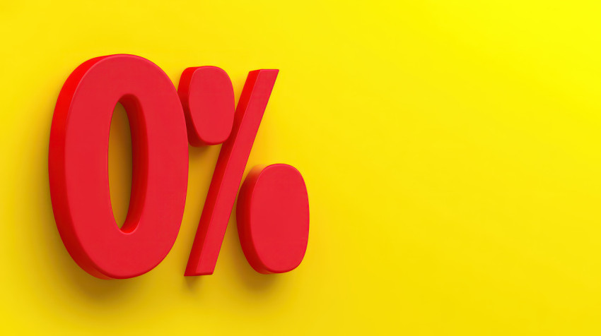 3d red bold text 0% on a yellow background representing sales and offers 3d red bold text 0% on a yellow background representing sales and offers