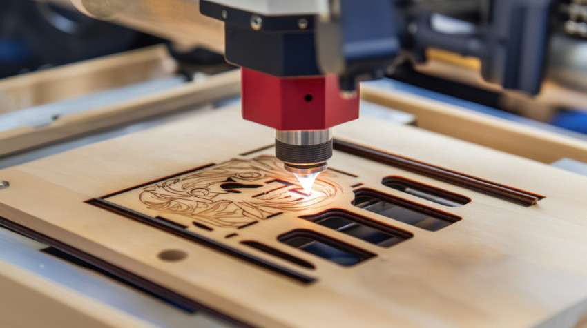 CNC machine carving designs on a wood piece CNC machine carving designs on a wood piece