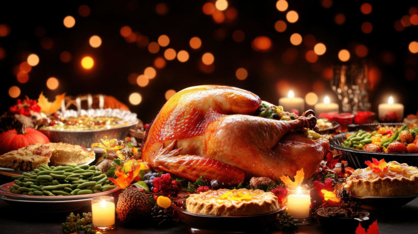Beautifully set table with an array of traditional festively decorated dishes Beautifully set table with an array of traditional festively decorated dishes