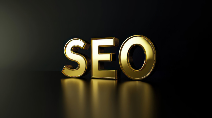 Gold 3D letters spelling SEO floating on a black background Gold 3D letters spelling SEO floating on a black background