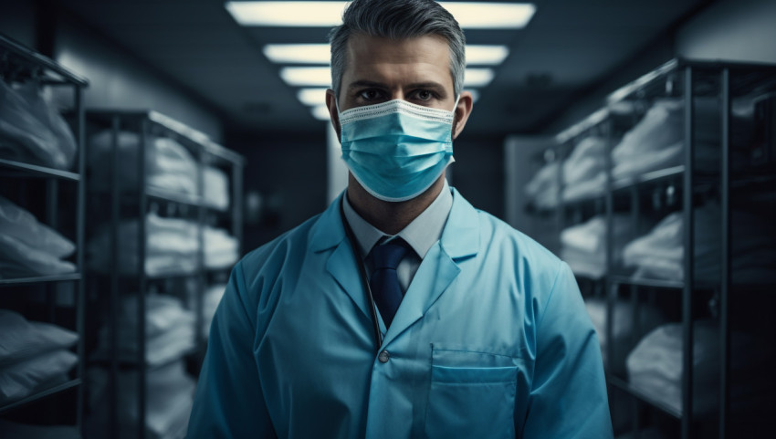 Doctor in medical clothing and blue mask standing, health and medical stock image Get unlimited access to a library of free ai prompts and ai images to help you generate creative ideas.