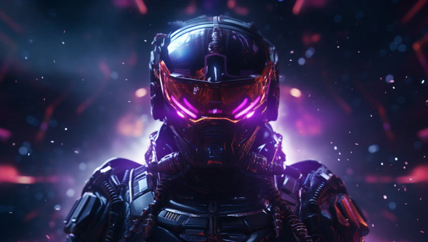 A dark space scene with bright, colorful lights