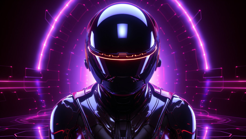 A dark space scene with bright, colorful lights