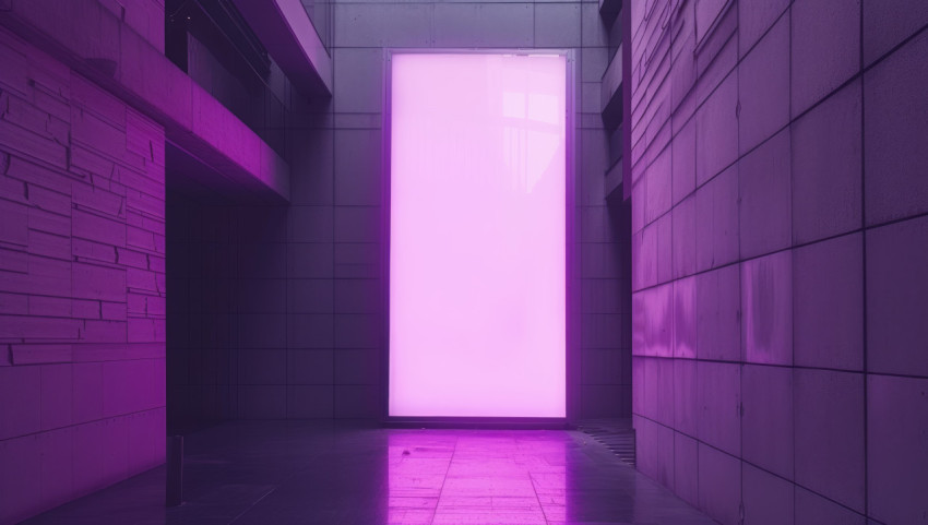 A grey building hosts an billboard A grey building hosts an billboard