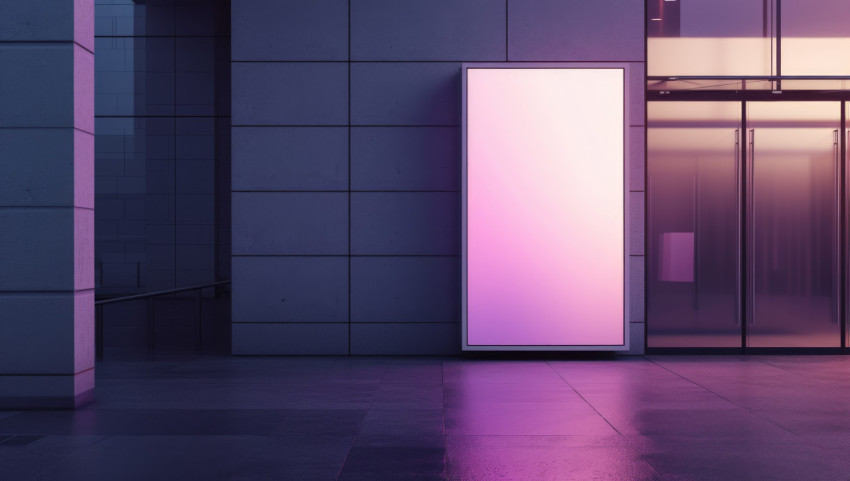 A prominent billboard provides prime advertising space in a grey building A prominent billboard provides prime advertising space in a grey building