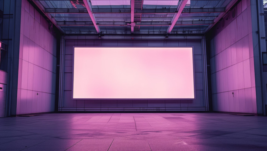 Tall billboard stands in a grey building Tall billboard stands in a grey building