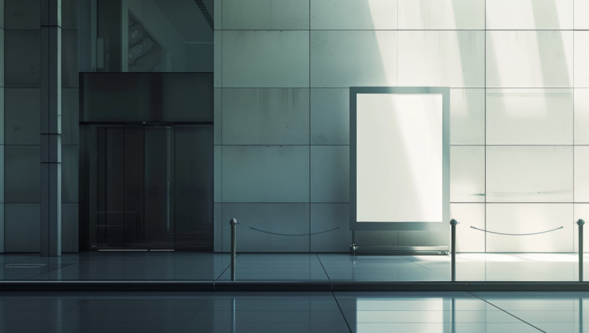 A conference room featuring empty commercial billboard stands A conference room featuring empty commercial billboard stands