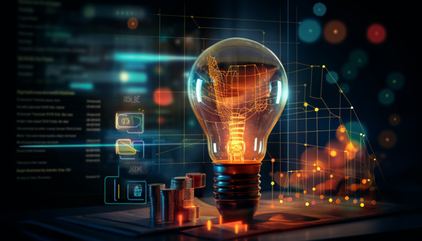A photo of a digital marketing data analysis inside a glowing light bulb, finance stock photo Get unlimited access to a library of free ai prompts and ai images to help you generate creative ideas.