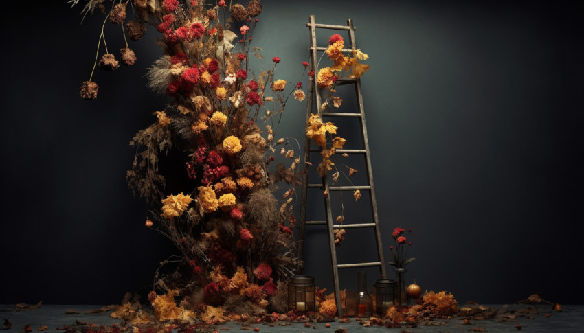 A ladder leaning against a ladder and some dried flowers, free ai prompts and images floral photo backdrops Get unlimited access to a library of free ai prompts and ai images to help you generate creative ideas.