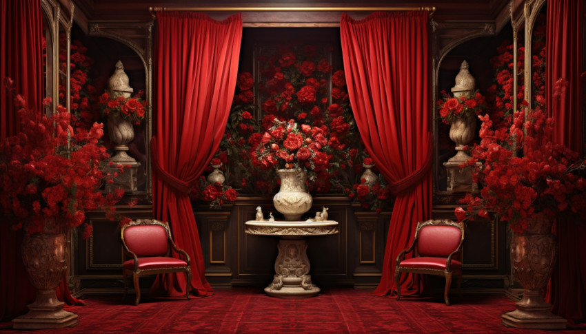 An image shows a red velvet curtained room with ornate urns, free ai prompts and images floral photo backdrops Get unlimited access to a library of free ai prompts and ai images to help you generate creative ideas.