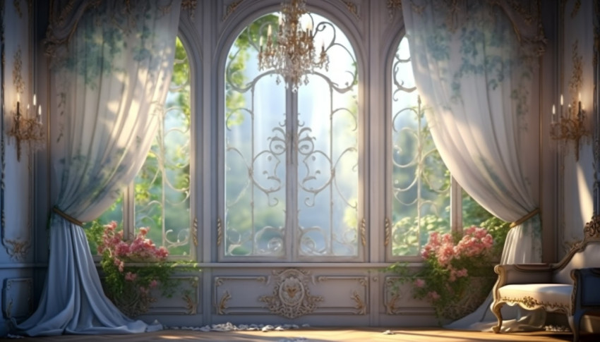 A window has curtains on it next to the wall, free ai prompts and images floral photo backdrops A window has curtains on it next to the wall, free ai prompts and images floral photo backdrops