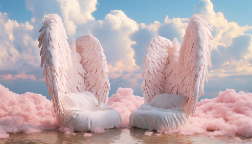 Two angel wings are sitting on a cloud, free ai prompts and images floral photo backdrops Two angel wings are sitting on a cloud, free ai prompts and images floral photo backdrops
