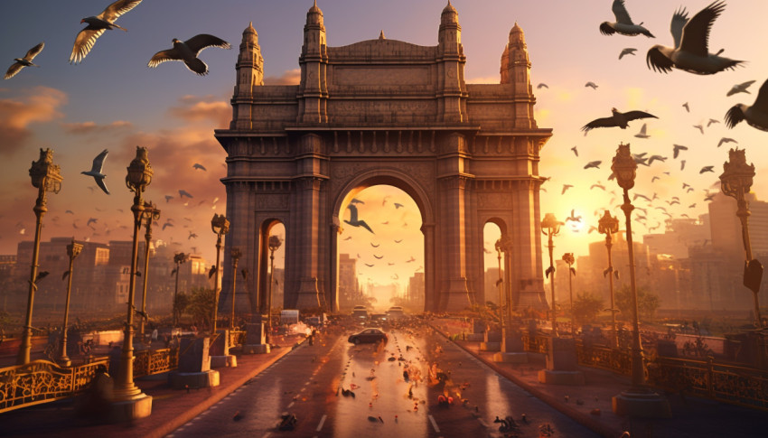 Cityscape with Gate of India Cityscape with Gate of India