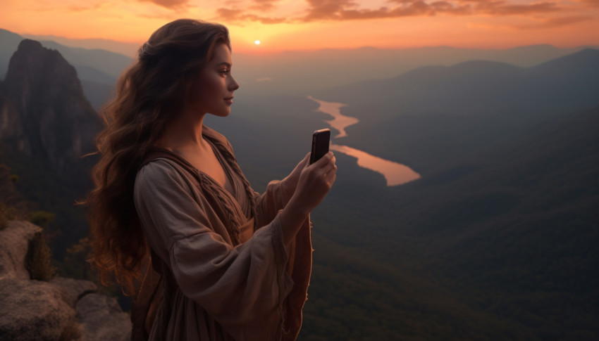 Stunning woman mountain top selfie iphone Stunning woman mountain top selfie iphone, adventure travel stock images, adventure travel ai prompts, travel stock images ai