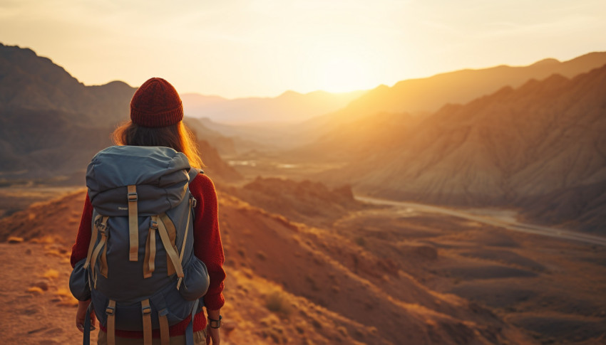 Backpacker Enjoying the Sunset in the Mountains Backpacker Enjoying the Sunset in the Mountains