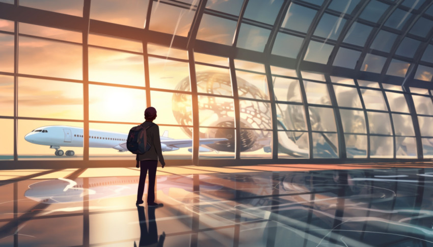 Man checking in for flight with suitcase Man checking in for flight with suitcase, adventure travel stock images, adventure travel ai prompts, travel stock images ai