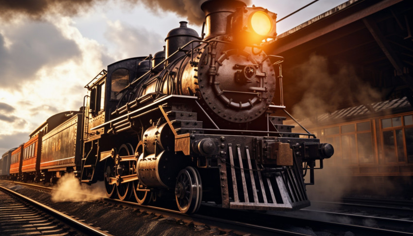 A shot of a steam locomotive with the steam billowing out of the A shot of a steam locomotive with the steam billowing out of the