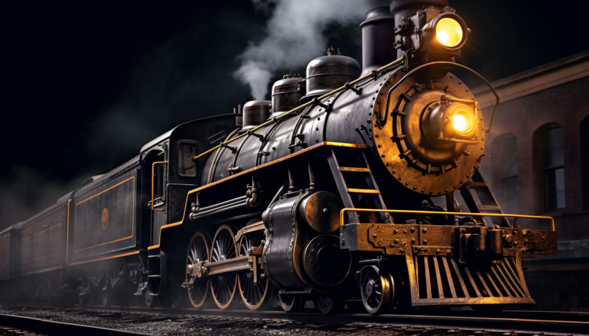 Locomotive steam pouring out of smokestack Locomotive steam pouring out of smokestack, industrial machinery stock images ai, midjourney prompt ideas