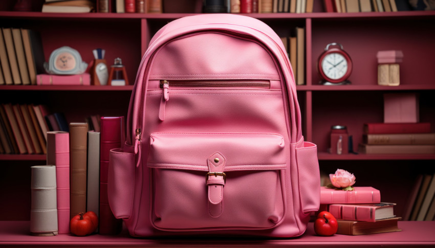 Pink backpack school begin Pink backpack school begin, educational picture