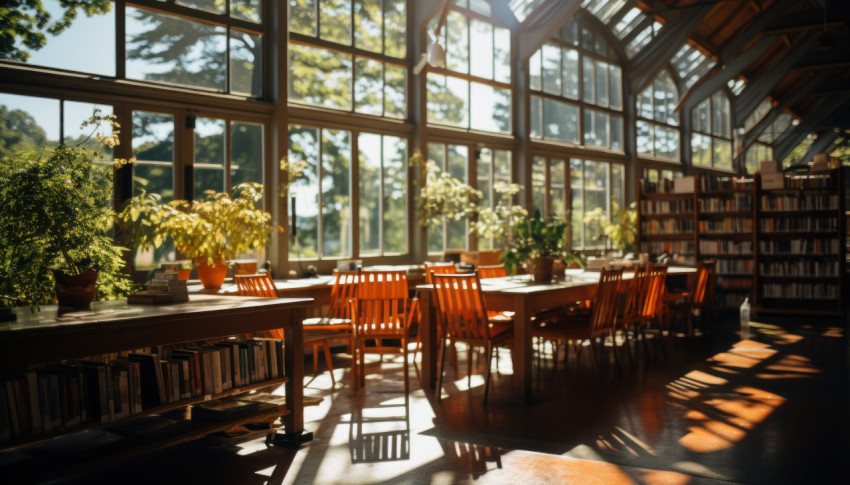 A library bathed in sunlight perfect for reading A library bathed in sunlight perfect for reading