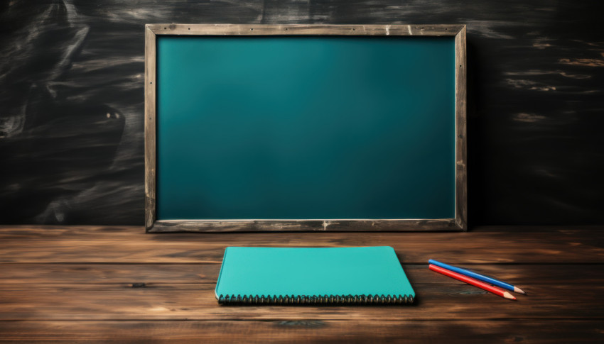 Blackboard and notebook setup Blackboard and notebook setup, diverse education and teachers day image