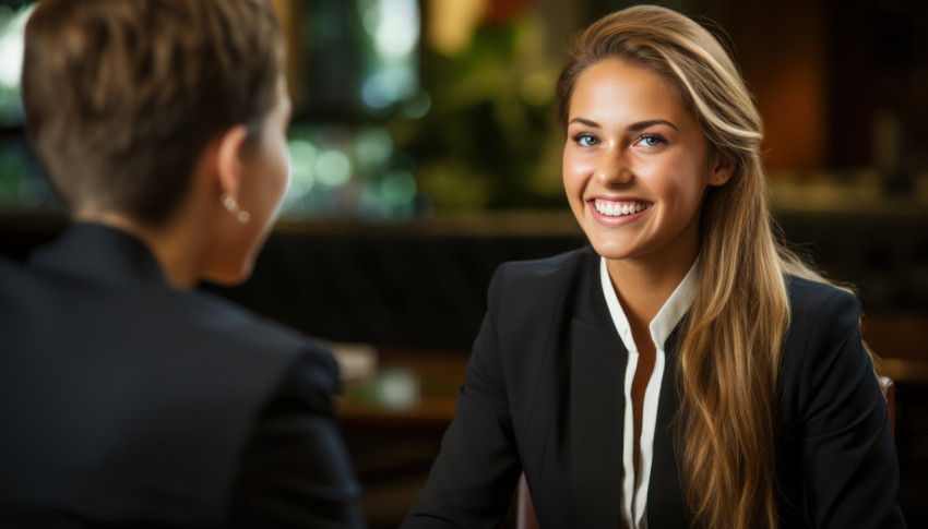 Eager young graduate impresses at her first interview showcasing enthusiasm and determination Eager young graduate impresses at her first interview showcasing enthusiasm and determination