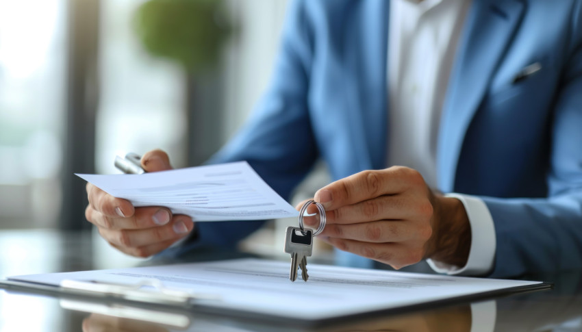Real estate agent hands keys to customer signifying the successful Real estate agent hands keys to customer signifying the successful