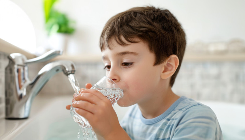 Small boy happily drinking water from tap promoting clean and accessible water for all Small boy happily drinking water from tap promoting clean and accessible water for all