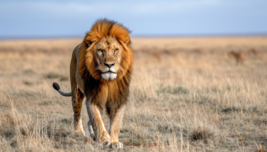 Majestic male lions confidently roam the vast african wilderness Majestic male lions confidently roam the vast african wilderness