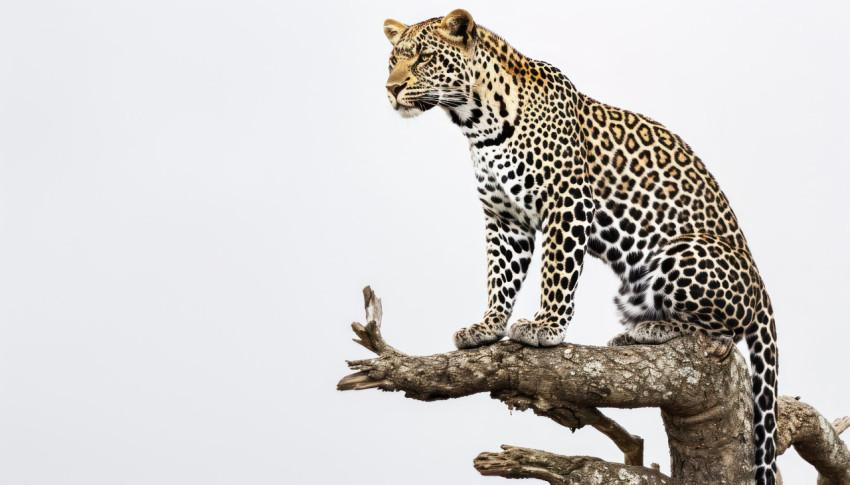 A powerful leopard resting gracefully on a tree A powerful leopard resting gracefully on a tree
