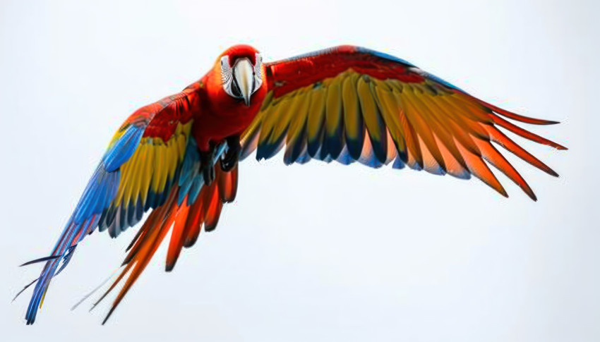 Majestic macaw in mid air displaying its brilliant plumage while flying with elegance and beauty Majestic macaw in mid air displaying its brilliant plumage while flying with elegance and beauty