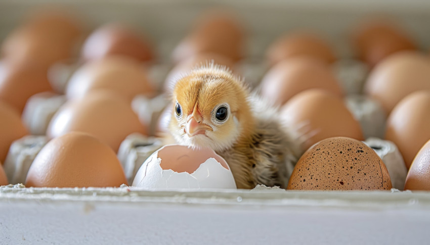 Exciting moment as a tiny chick breaks free from its egg on a tray Exciting moment as a tiny chick breaks free from its egg on a tray
