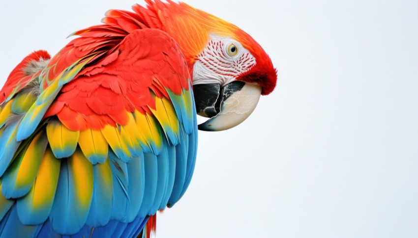 A close up view of the vivid and colorful feathers of a green winged macaw A close up view of the vivid and colorful feathers of a green winged macaw
