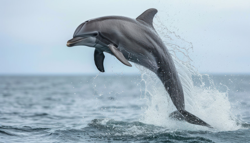 A bottle nosed dolphin exhibits pure joy as it gracefully leaps out of the water A bottle nosed dolphin exhibits pure joy as it gracefully leaps out of the water
