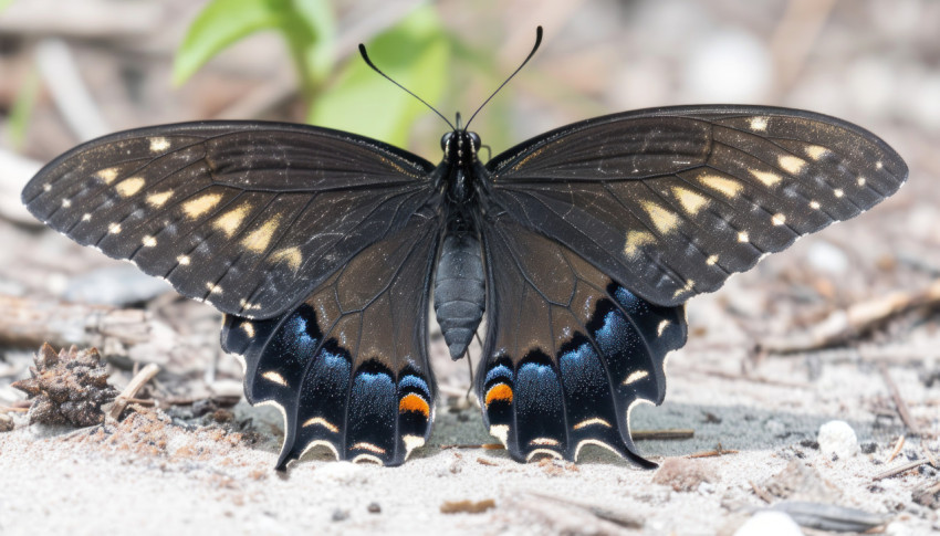 Close up details of spicebush swallowtail butterfly wing scales showcasing intricate patterns and vibrant colors Close up details of spicebush swallowtail butterfly wing scales showcasing intricate patterns and vibrant colors